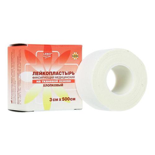 LEIKO, хлопк. белый, ткан. осн. лейкопластырь 3*500 см, кат. в инд. уп.