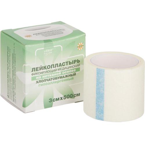 LEIKO, хлопчатобумажный неткан. лейкопластырь 3*500 см, кат. в инд. уп.