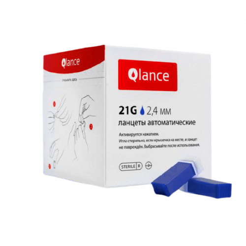 Ланцет автомат. Qlance Extra, игла 21G, глуб. пр. 2,4 мм, 100 шт.